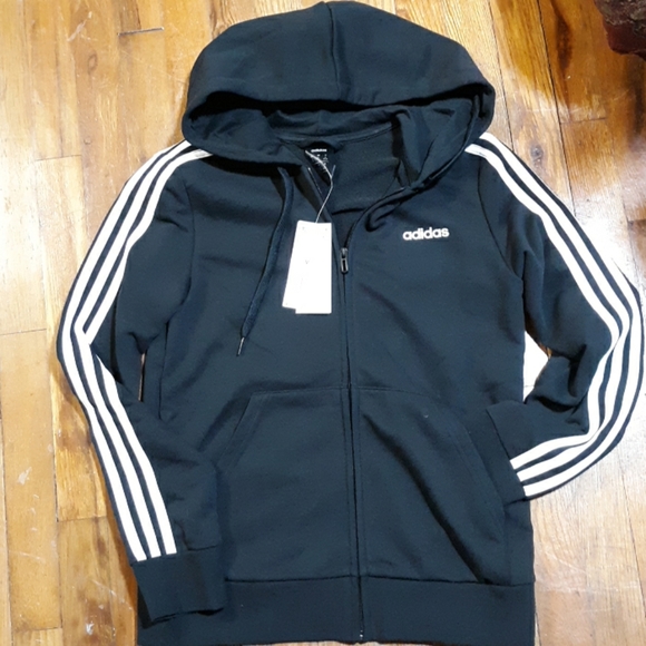 NWT Adidas black white fleece hoodie zipper size M - Picture 3 of 6